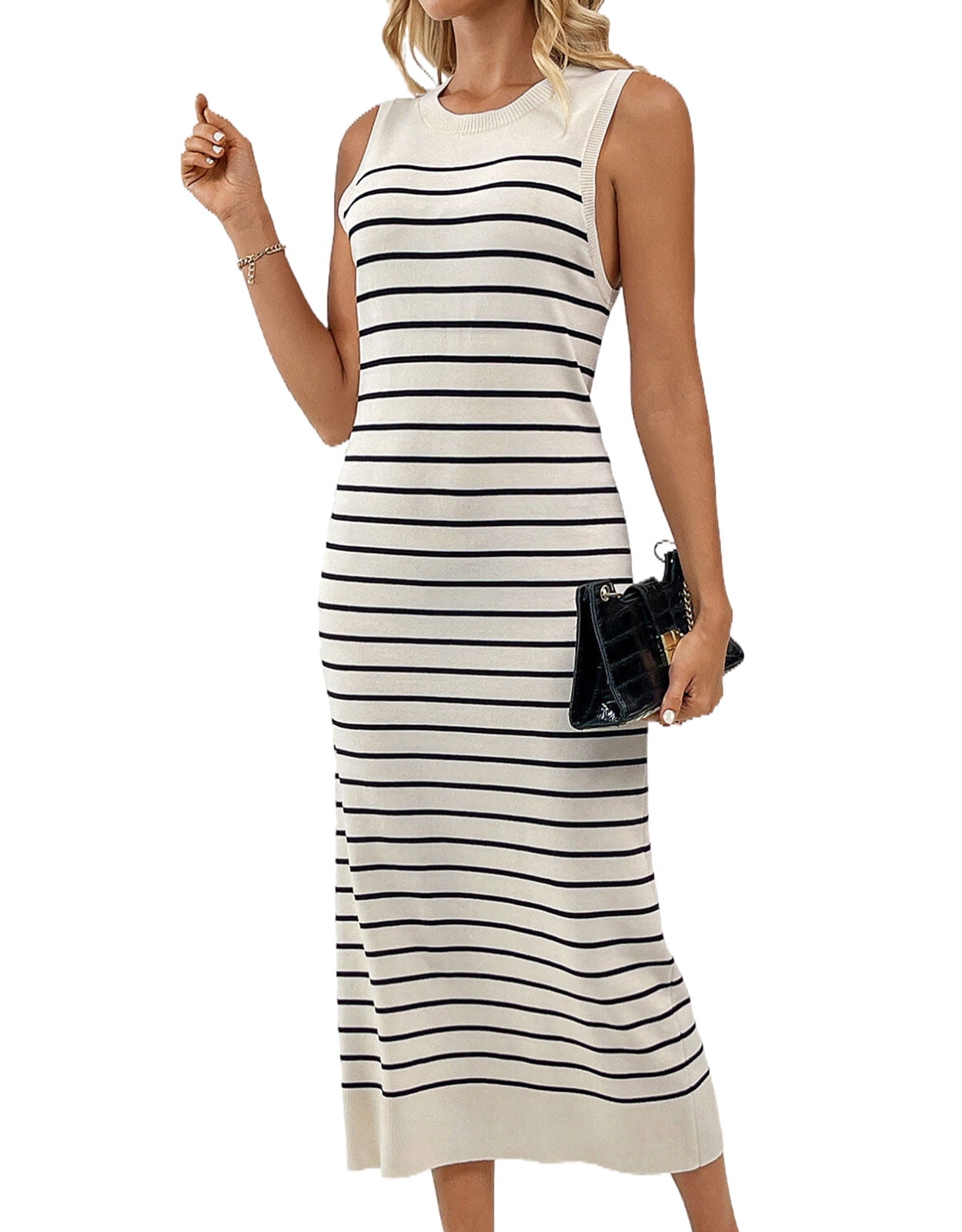 Womens Sleeveless Striped Boho Midi Bodycon Dress Comoros Ubuy