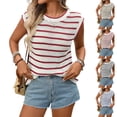 thumbnail image 1 of Womens Sleeveless Striped Sweater Vest Crew Neck Summer Casual Side Split Knit Tank Tops Red L, 1 of 5