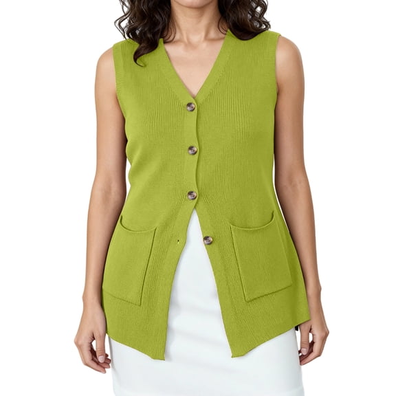 Womens Sleeveless Sweater Vest Button Green XXL