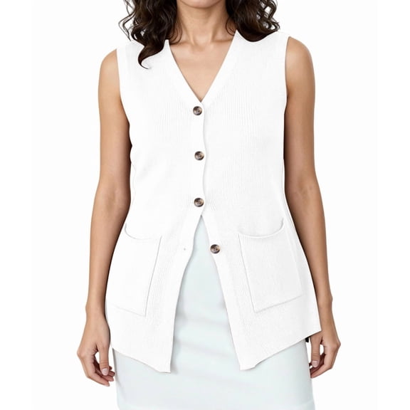 Womens Sleeveless Sweater Vest Button White L