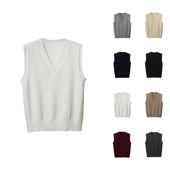 Womens Sleeveless Sweater Vest Lightweight Cardigan Style Open Front Women's Knit V Neck Pullover Thin Casual Layering Stretchable Soft Comfortable Tops For Fall Winter Spring Everyday Wear