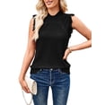 thumbnail image 1 of Womens Sleeveless Sweater Vest Mock Neck Cable Knit Fringe Cap Sleeve Boho Trendy Pullover Tank Tops Black XL, 1 of 9