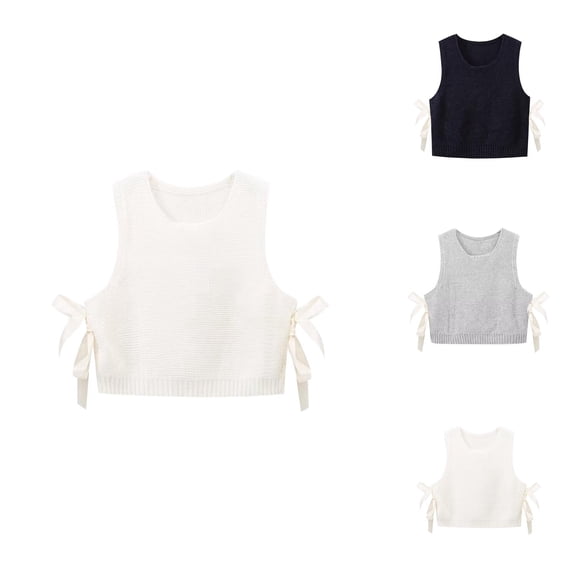 Womens Sleeveless Sweater Vest Oversized Boho Chic Fall Fashion Tops Women Autumn And Winter Fashion Solid Color Side Bow Button Knitted Vest