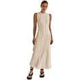 thumbnail image 1 of Womens Sleeveless T Shirt Dress Summer Contrast Ribbed Knit Tank Maxi Dresses Beige XL, 1 of 9