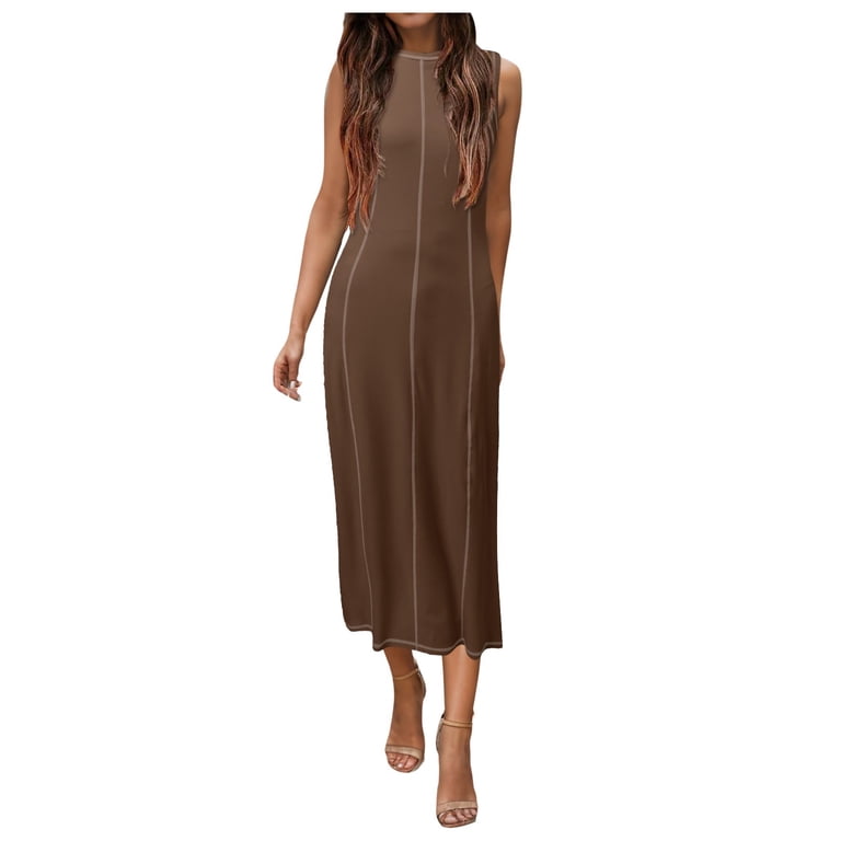 knee length dresses for ladies Short Sleeve Midi Rib T-Shirt Dress Black