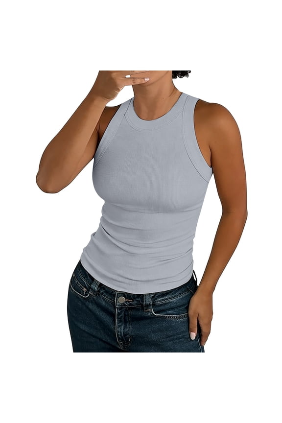 Racerback Tank Tops for Women Pilates Shirt Running Tank Top Womens Casual Cotton Tank Tops Ribbed Racerback Tank Tops Sport Tank Tops Round Neck Beach Tank Tops Gray XL