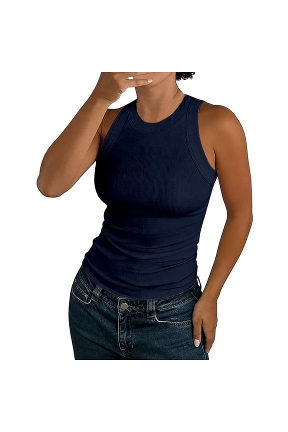 Racerback Tank Tops for Women Activewear Womens Tops Sleeveless Shirts Womens Workout Tops Beach Tank Tops Moisture Wicking Tank Tops Seamless Tank Tops Blue XL