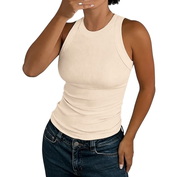 Womens Sleeveless Tank Top,Slim Fitted Racerback Shirts High Neck Sleeveless Casual Basic Knit Shirts Summer Sleeveless Racerback
