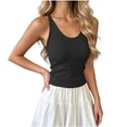 thumbnail image 1 of Womens Sleeveless Tank Top form Fitting Spaghetti Strap Crew Neck Ribbed Knit Basic Cami Shirts with Chest Padded Black, 1 of 5