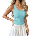 thumbnail image 1 of Womens Sleeveless Tank Top form Fitting Spaghetti Strap Crew Neck Ribbed Knit Basic Cami Shirts with Chest Padded Green, 1 of 5