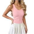 thumbnail image 1 of Womens Sleeveless Tank Top form Fitting Spaghetti Strap Crew Neck Ribbed Knit Basic Cami Shirts with Chest Padded Pink, 1 of 5