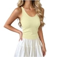 thumbnail image 1 of Womens Sleeveless Tank Top form Fitting Spaghetti Strap Crew Neck Ribbed Knit Basic Cami Shirts with Chest Padded Yellow, 1 of 5