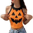 thumbnail image 1 of Womens Sleeveless Tank Tops Halloween Pumpkin 3D Printed Decorative Crop Top With A Festive Short Style See Through And Top Basic Camisoles, 1 of 7