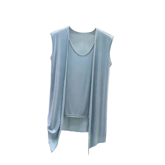 Womens Sleeveless Top Flowy Open Front Vest with Attached Tank Top Casual Loose Blouse