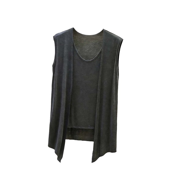 Womens Sleeveless Top Flowy Open Front Vest with Attached Tank Top Casual Loose Blouse