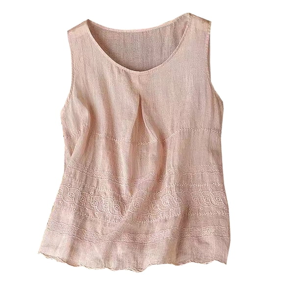 Womens Camisole Tank Tops Womens Sleeveless Tops Cotton Linen Embroidery Solid Color Suspender Summer Outfits Tank Tops For Women