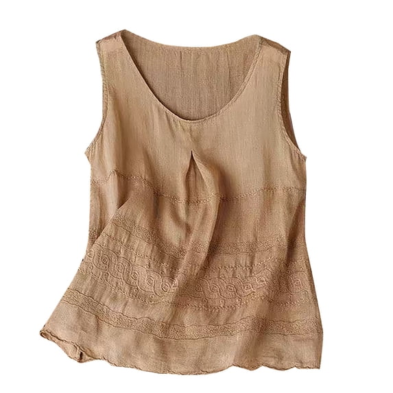 Sleeveless Tops For Women Womens Sleeveless Tops Cotton Linen Embroidery Solid Color Suspender Summer Outfits Womens Tank Tops