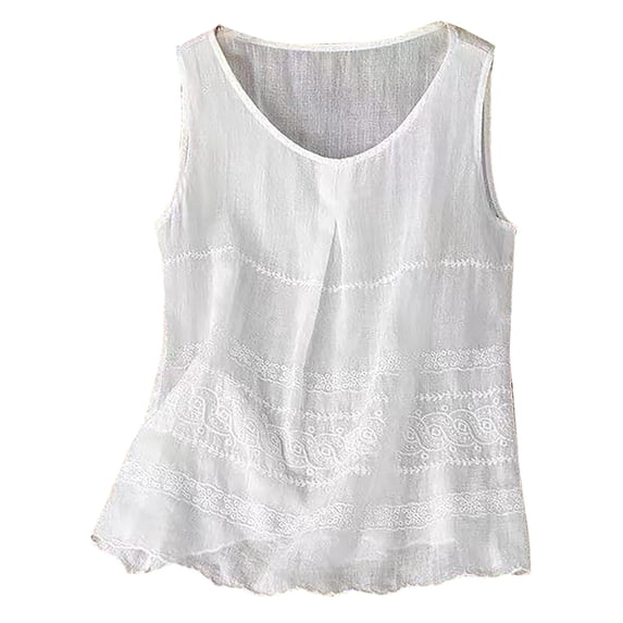 Sleeveless Tops For Women Womens Sleeveless Tops Cotton Linen Embroidery Solid Color Suspender Summer Outfits Womens Tank Tops
