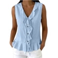 thumbnail image 1 of Womens Sleeveless Tops Plus Size Women’s V-Neck Tank Tops Summer Sleeveless Tops with Front Button Drawstring Fashion Ruffle Hem Casual Blouses Light Blue XL, 1 of 7