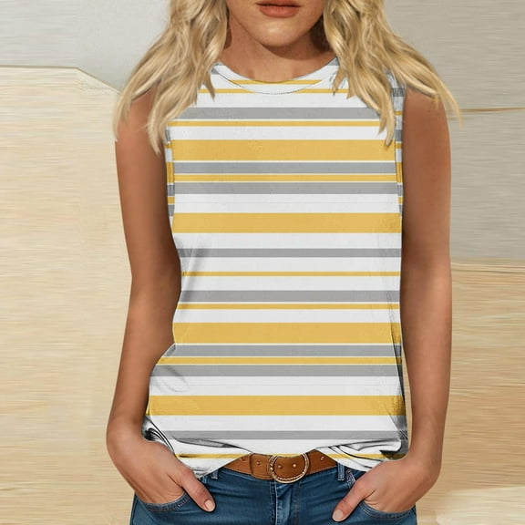 Womens Sleeveless Tops Womens Tops Trendy Summer Color Block Crewneck T Shirt Plus Size Tee Shirts Womens Summer Tops