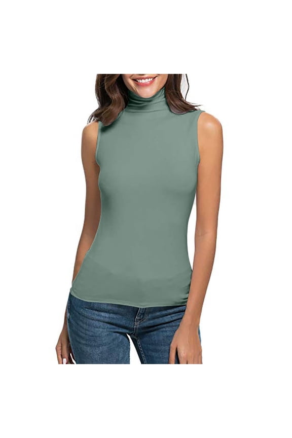 Womens Sleeveless Turtleneck Tops Plus Size Mock High Neck Tank Tops Sexy Slim Fit Undershirt Basic Layer Tees Comfy Lightweight Going Out Tops Ladies