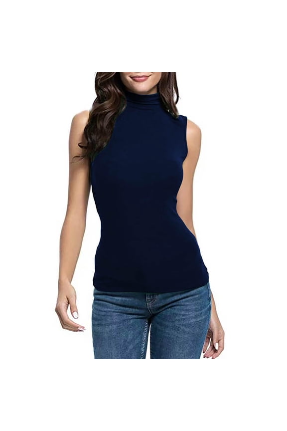 Womens Sleeveless Turtleneck Tops Plus Size Mock High Neck Tank Tops Sexy Slim Fit Undershirt Basic Layer Tees Comfy Lightweight Going Out Tops Ladies