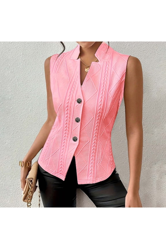 Womens Sleeveless V Neck Button Front Vest Pink Soft Casual Dressy Work Office Layering Top,Size M