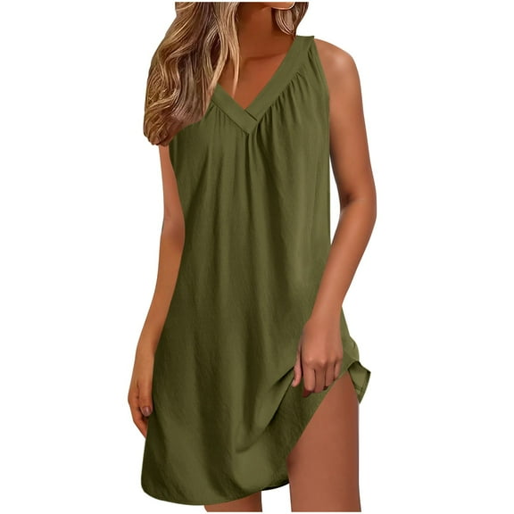 Womens Sleeveless V Neck Soft Lightweight Summer Nightgown Pleated Sleep Dress Comfy Casual Nightwear