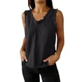 thumbnail image 1 of Womens Sleeveless V Neck Tops Summer Linen Tank Tops Solid Color Raw Edge Hem Camisoles Y2K Going Out, 1 of 9