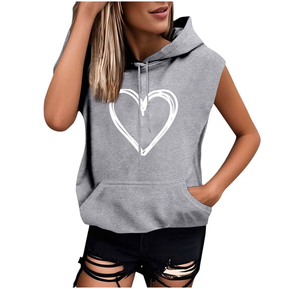Womens Sleeveless Vest Hoodie Lightweight Drawstring Pullover Sweatshirt Casual Loose Print Tank Top with Pockets