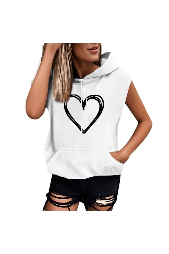 Womens Sleeveless Vest Hoodie Lightweight Drawstring Pullover Sweatshirt Casual Loose Print Tank Top with Pockets