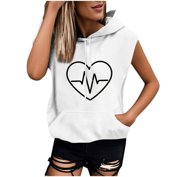Womens Sleeveless Vest Tops Casual Loose Fit Hoodie Lightweight Drawstring Pullover Sweatshirt with Pockets