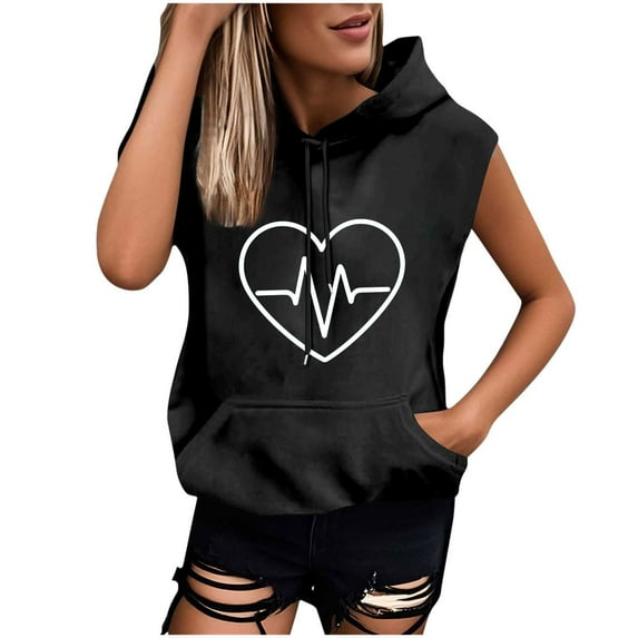 Womens Sleeveless Vest Tops Casual Loose Fit Hoodie Lightweight Drawstring Pullover Sweatshirt with Pockets