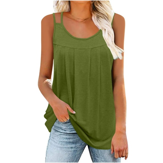 Womens Sleeveless Vest Vintage Floral Tank Top Vneck Loose Pleated Camisole Shirts Lady Tunic Tops for Legging Basic Summer Outfits Going Out Clothing, , Large