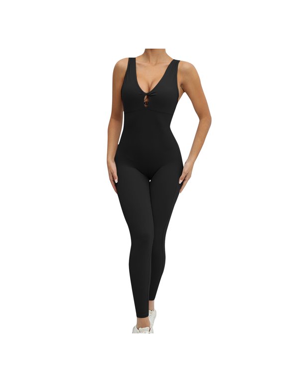 Womens Sleeveless Yoga Jumpsuits Tummy Control Workout Jumpsuits Athletic Romper Running Sportswear Elastic Tight Jumpsuits