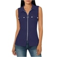 thumbnail image 1 of Womens Sleeveless Zip Up Shirts Textured Collared Slim Fit V Neck Work Blouses, Summer 2026 Dressy Business Casual Office Tops with Chest Pockets Semi Formal Wear, 1 of 6