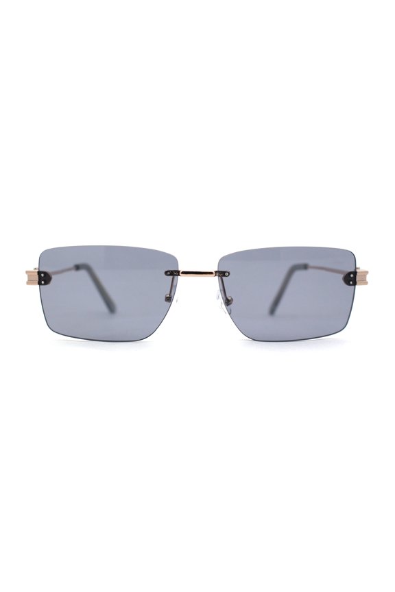 Womens Slick Minimal Luxury Rimless Rectangle Retro 90s Sunglasses Gold Black