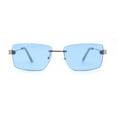 thumbnail image 1 of Womens Slick Minimal Luxury Rimless Rectangle Retro 90s Sunglasses Gold Blue, 1 of 4