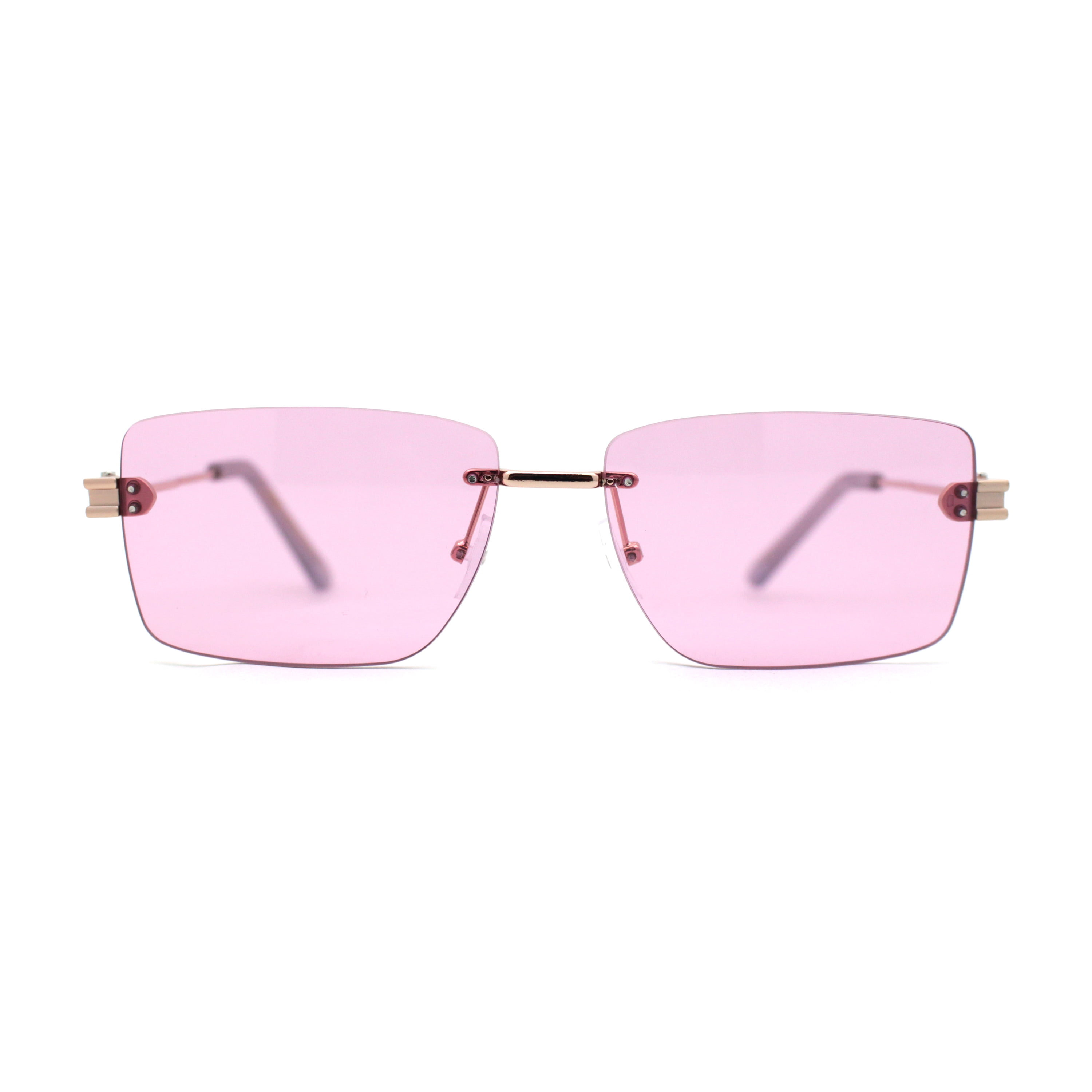 Womens Slick Minimal Luxury Rimless Rectangle Retro 90s Sunglasses Gold ...