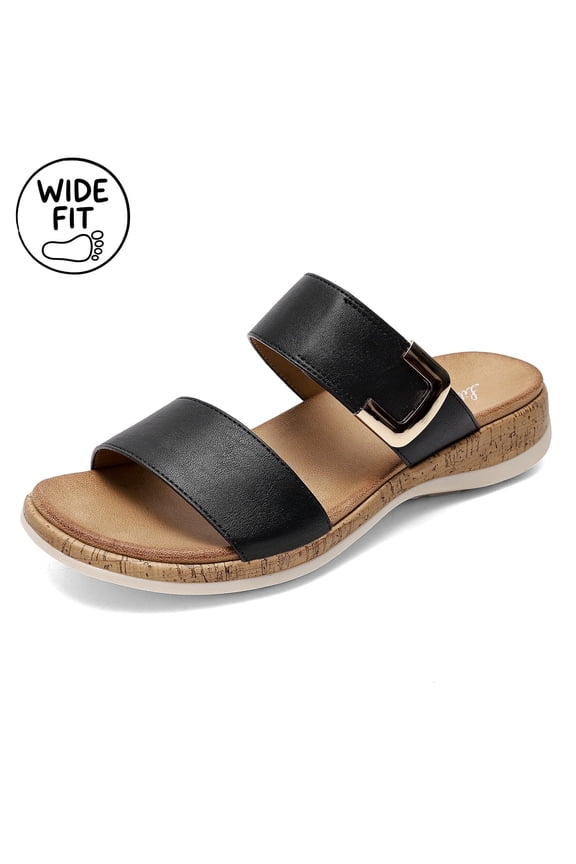 Women's Arch Support Sandals Wide Width Orthotic Leather Strap Slide Platform Casual Summer Beach Shoes