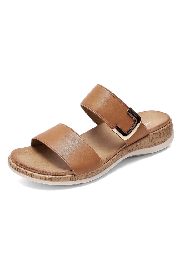 Women's Arch Support Sandals Wide Leather Strap Casual Summer Beach Sandals for Women,Brown,Size 6
