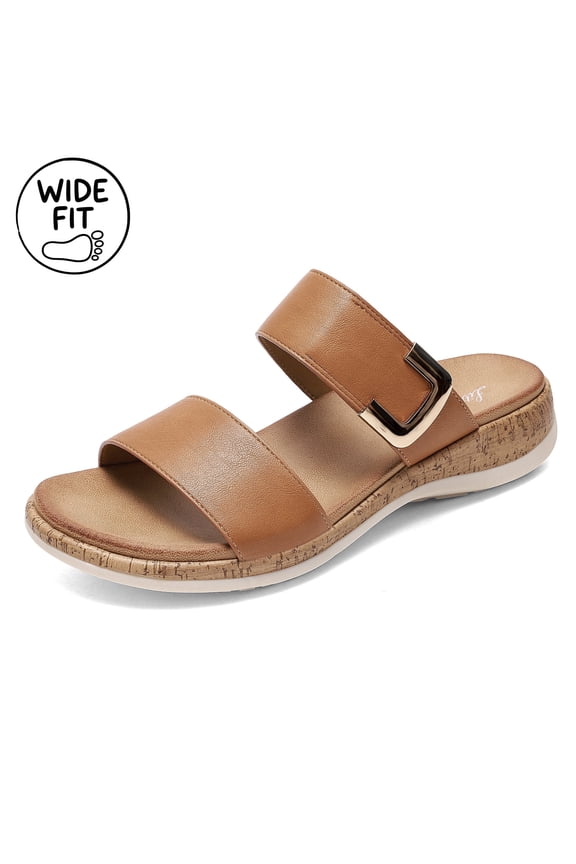 Women's Arch Support Sandals Wide Leather Strap Casual Summer Beach Sandals for Women,Brown,Size 5.5