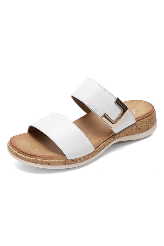 Womens Arch Support Sandals Wide Width Fit Adjustable Strap Slide Platform Casual Summer Beach Shoes, White, Size 6.5