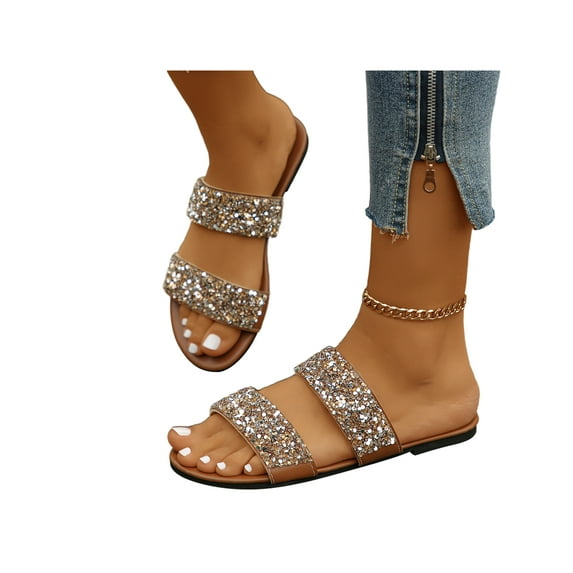 Womens Slide Sandal Double Buckle Flat Sandals Open Toe Indoor&Outdoor Comfort Slippers Women's Summer Slides Rusty Brown 7