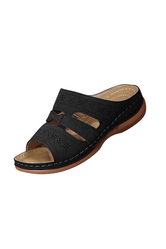 Womens Slide Sandals Comfort Everyday Casual Open Toe Mule Slip On Breathable for Home Walking Errands Black,Size 5.5