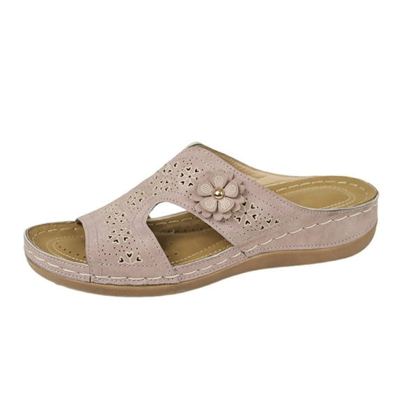 Womens Slide Sandals Comfortable Lightweight Slip On Wedge Sandals Pink 6