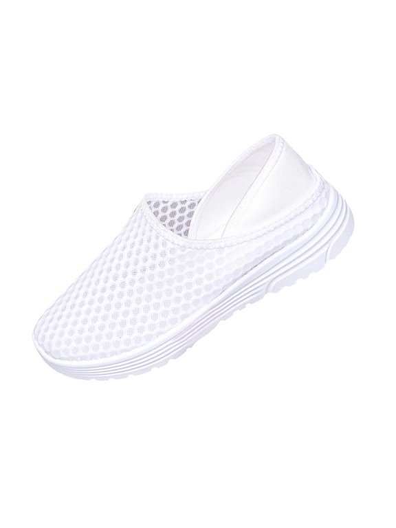 Womens Slide Sneakers Slip On Mesh Breathable Lightweight Cushioned Comfort Shoes for Walking, Casual Wear All Day - White,Size 7