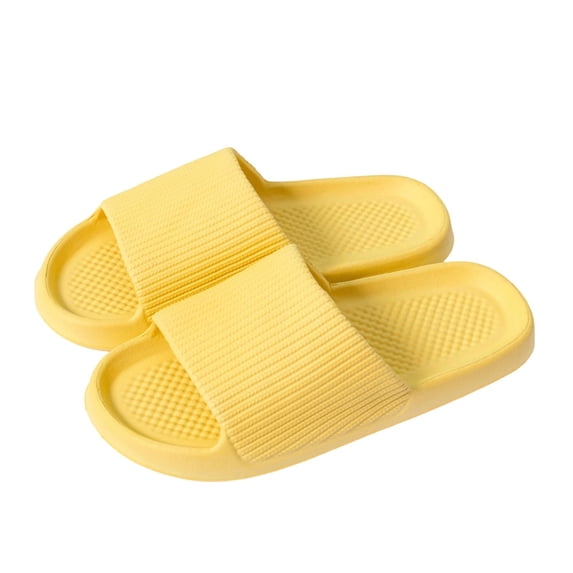 Womens Slides EVA Summer Sandals Lightweight Comfortable Cushioned Flat Beach Pool Shoes Quick Dry Yellow,Size 5.5-7