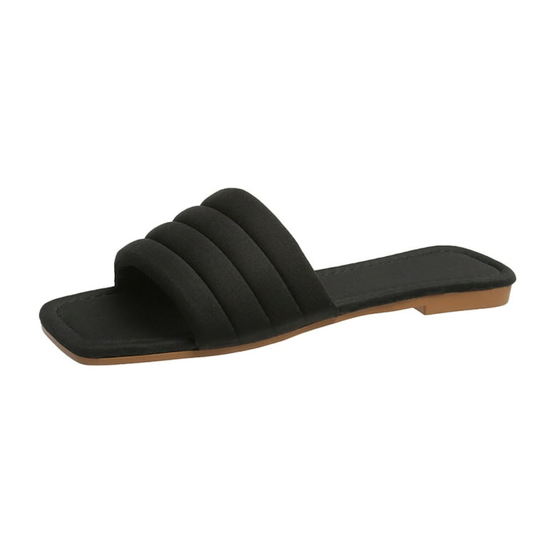 Womens Slides Sandals Flat Slip On Sandals Womens Square Open Toe