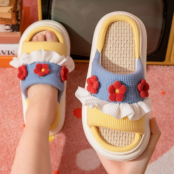 Womens Slides Sandals Soft Thick Sole Non-Slip Pillow Sandals Slippers for Women, A Pair Of Lazy Slippers Curly Cozy Flat Slide Slippers Comfy Soft Non-Slip House Shoes Indoor And Outdoor Yellow